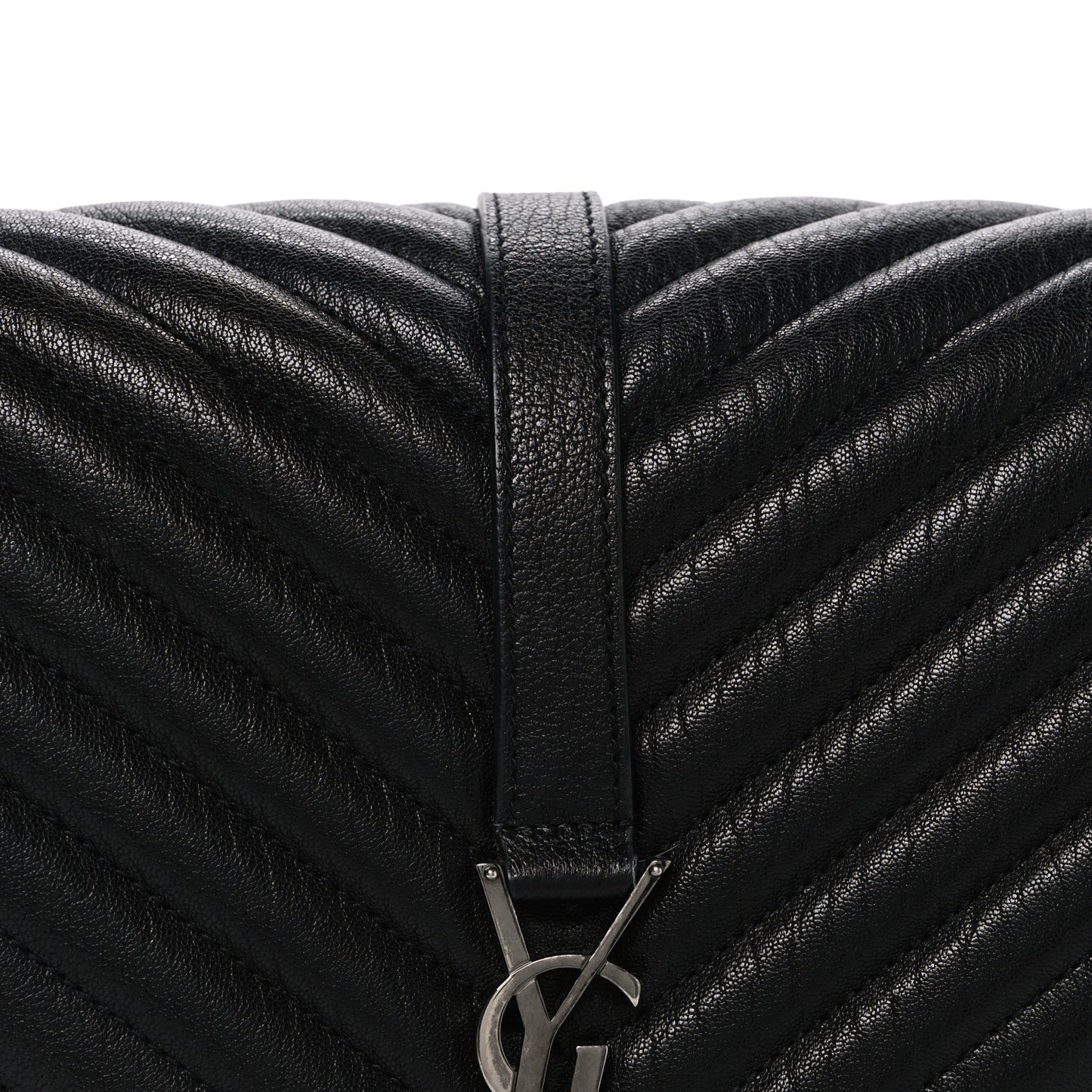 Sheepskin Matelasse Chevron Monogram Large College Satchel Black