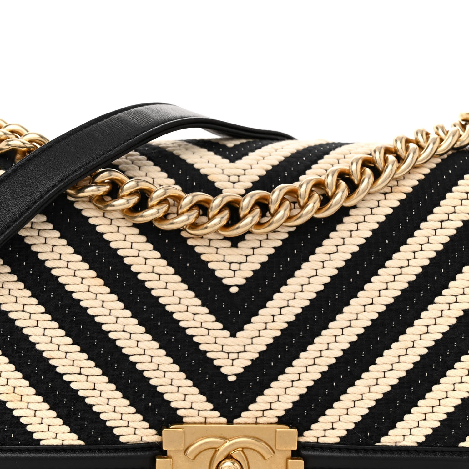 Chanel Fabric Chevron Braided Medium Boy Flap Black White 8 of 13