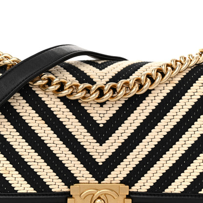 Chanel Fabric Chevron Braided Medium Boy Flap Black White 8 of 13