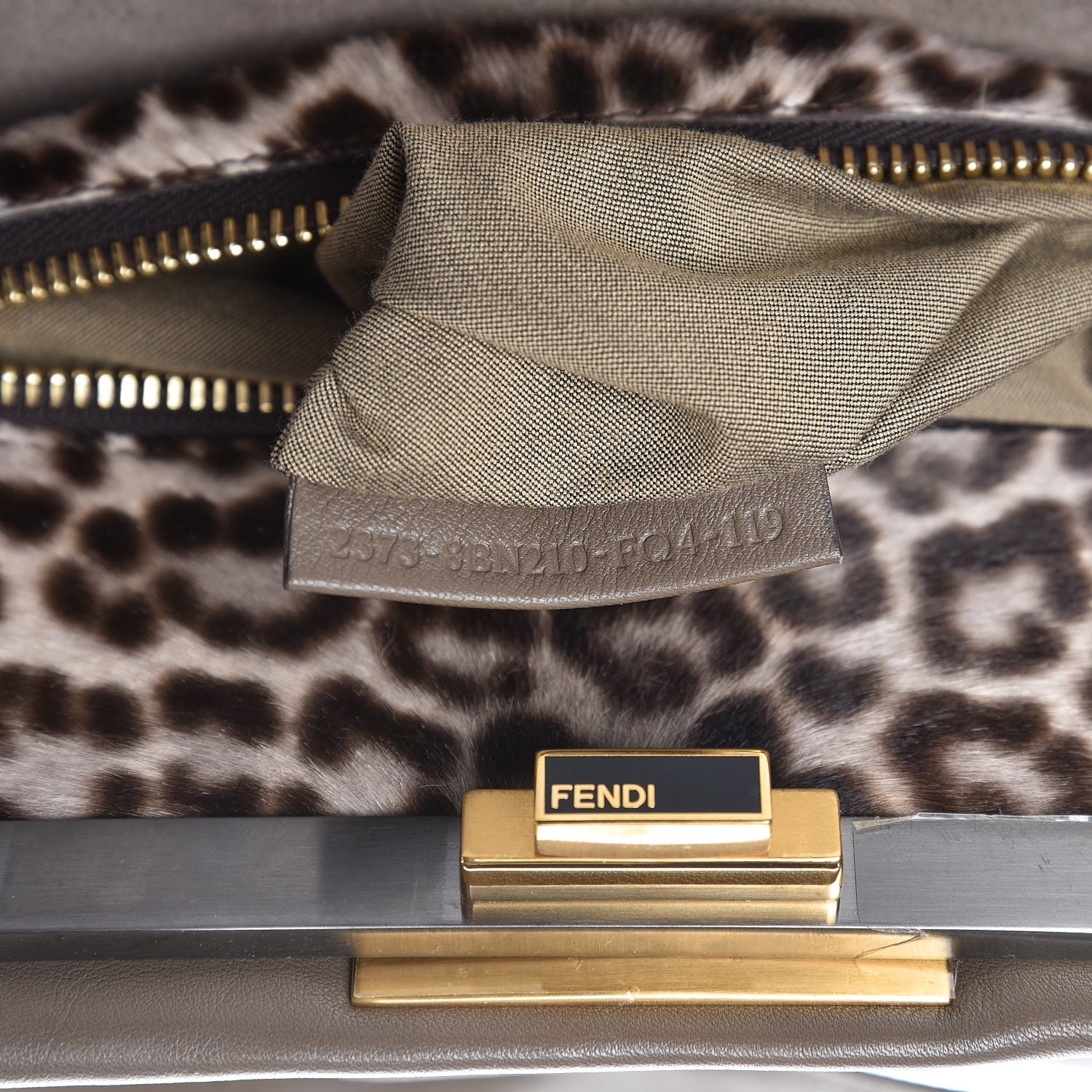 Fendi Goatskin Calf Hair Leopard Print Large Peekaboo Iconic Satchel Taupe 9 of 11