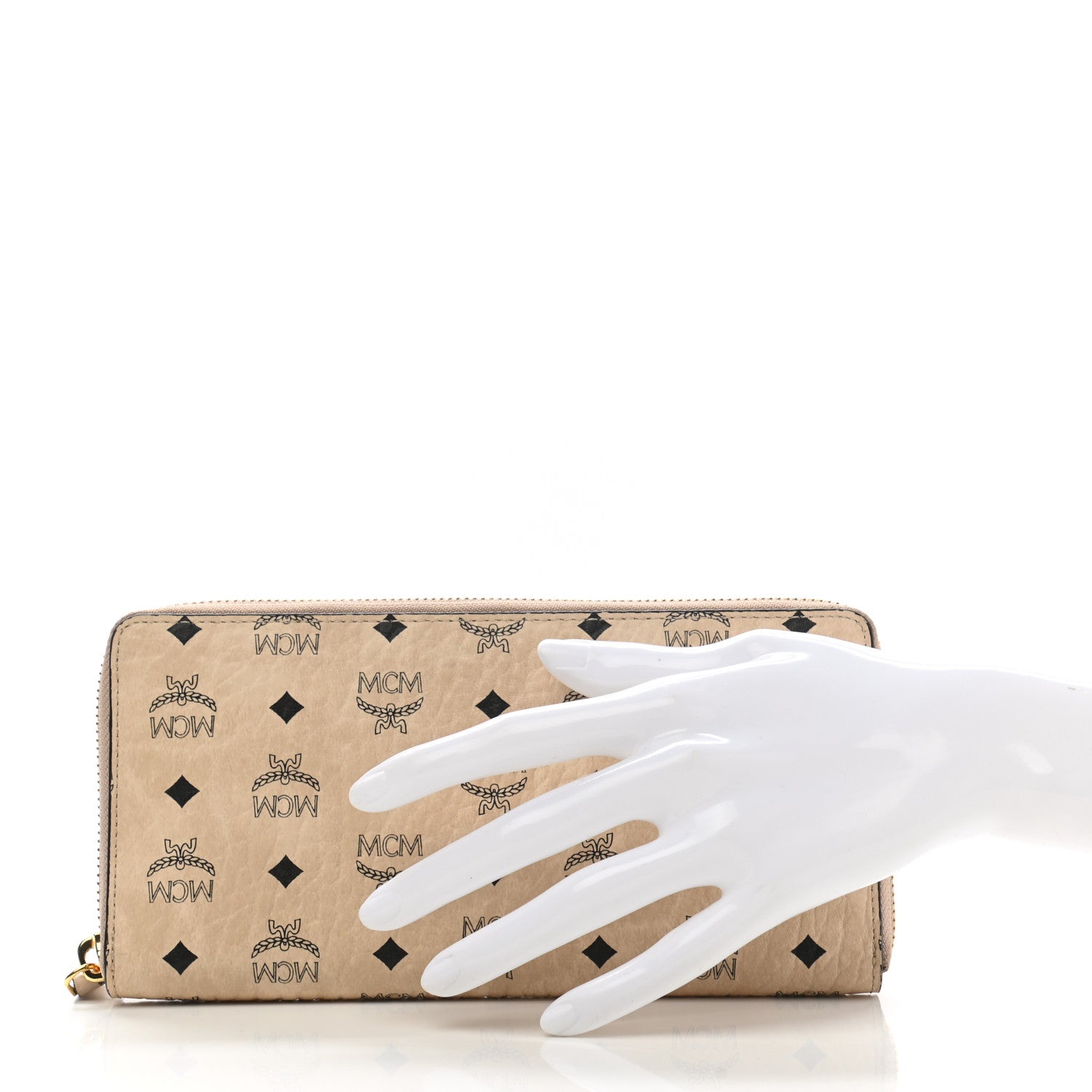 MCM Visetos Large Zip Around Wallet Beige 2 of 7