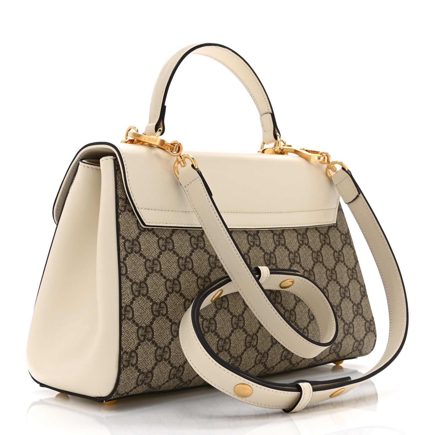 Gucci GG Supreme Monogram Calfskin Medium Horsebit 1955 Top Handle Bag Beige Ebony Mystic White 3 of 11