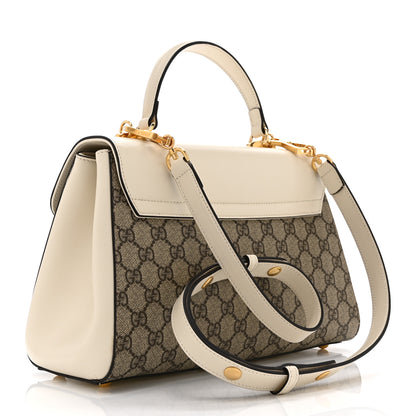 Gucci GG Supreme Monogram Calfskin Medium Horsebit 1955 Top Handle Bag Beige Ebony Mystic White 3 of 11