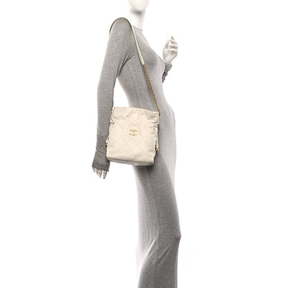 Chanel Calfskin Quilted Drawstring Bucket Bag White 2 of 15