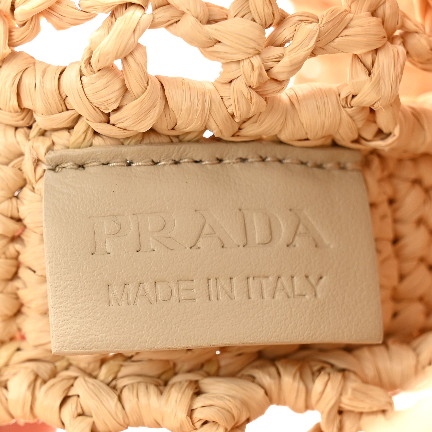 Prada Yarn Raffia Effect Crochet Logo Embroidered Tote Bag Naturale 6 of 12