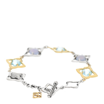 David Yurman Sterling Silver 18K Yellow Gold Chalcedony Blue Topaz Quatrefoil Bracelet 2 of 4