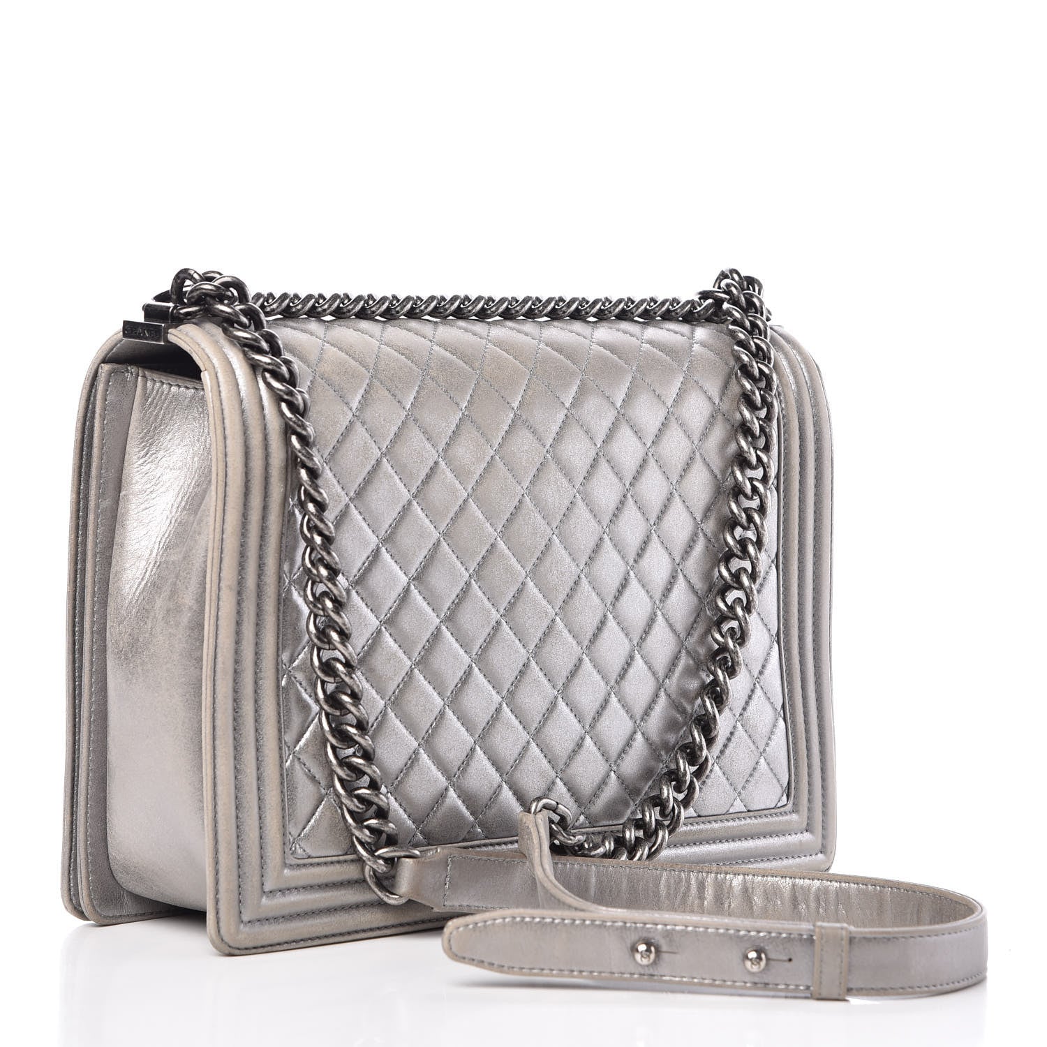Chanel Metallic Calfskin Quilted Large Boy Flap Silver 3 of 17