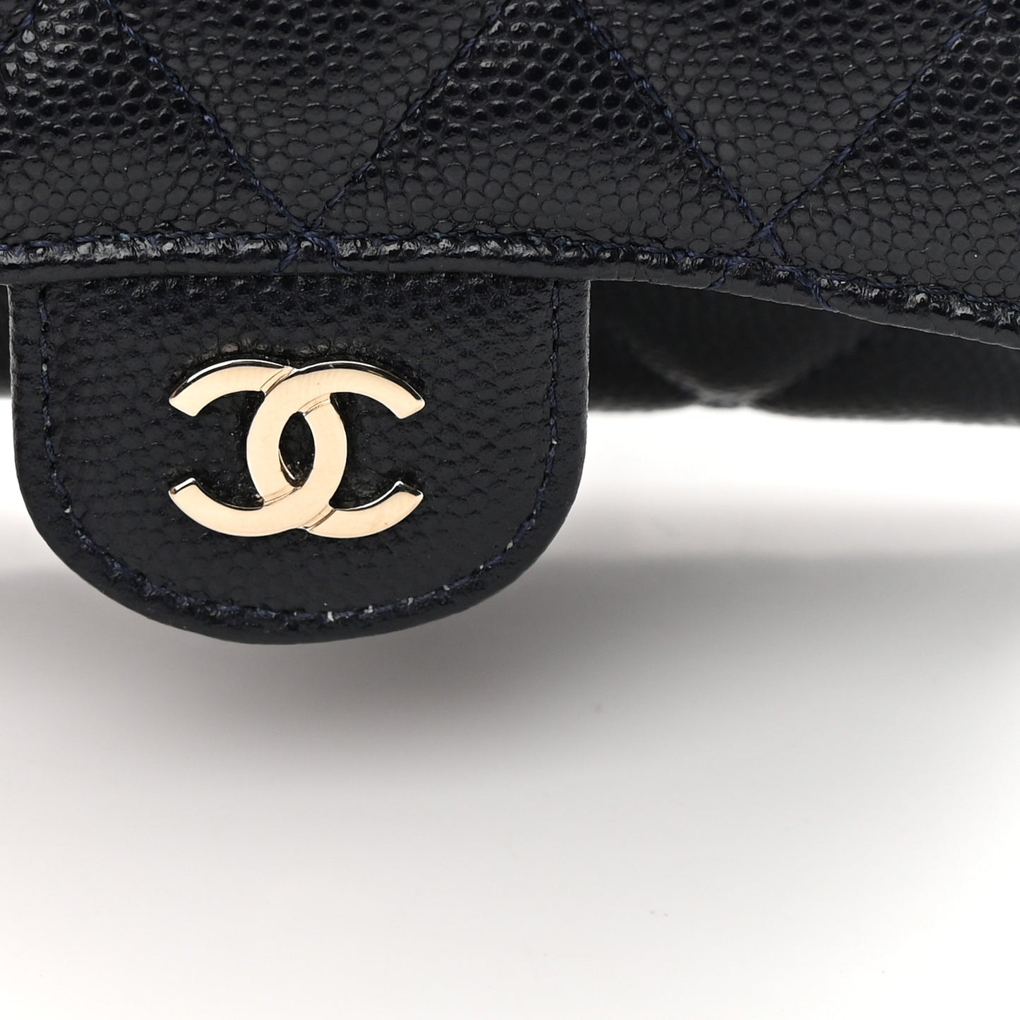 Caviar Quilted Flap Card Holder Wallet Navy Blue