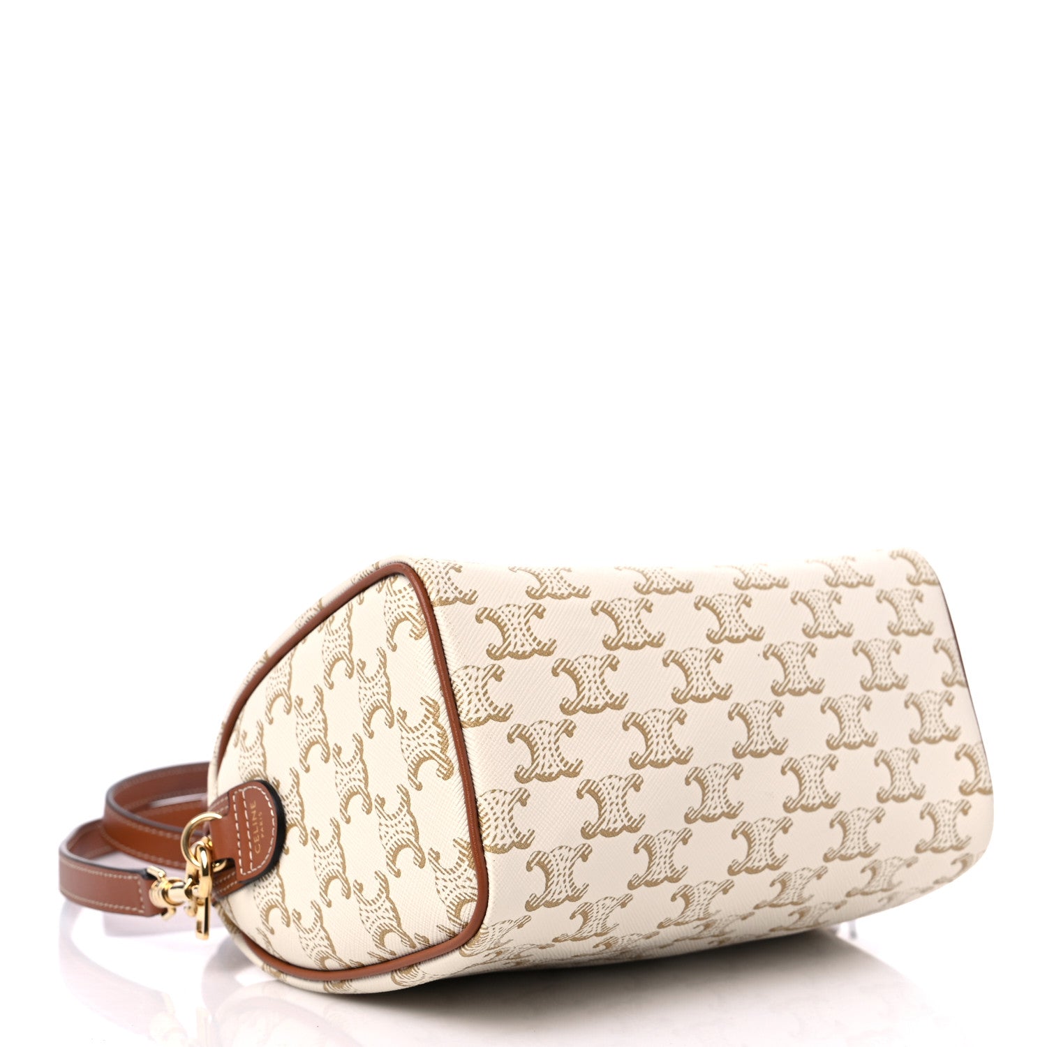 Celine Triomphe Canvas Calfskin Small Boston Bag White 4 of 8