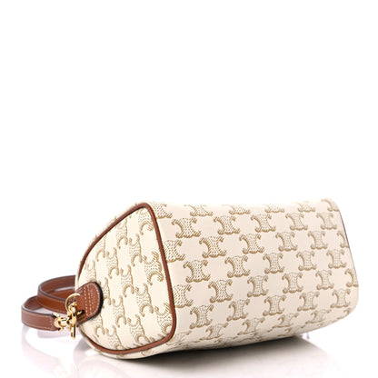 Celine Triomphe Canvas Calfskin Small Boston Bag White 4 of 8