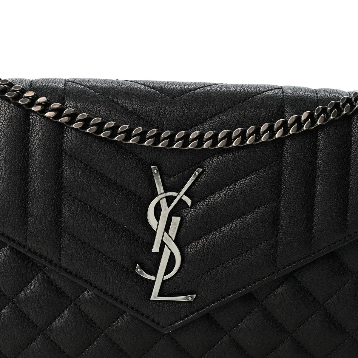 Sheepskin Tri-Quilt Monogram Envelope Chain Wallet Black