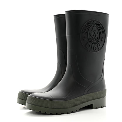 Christian Dior Rubber Diorunion Rain Boots 39 Black Military 3 of 8