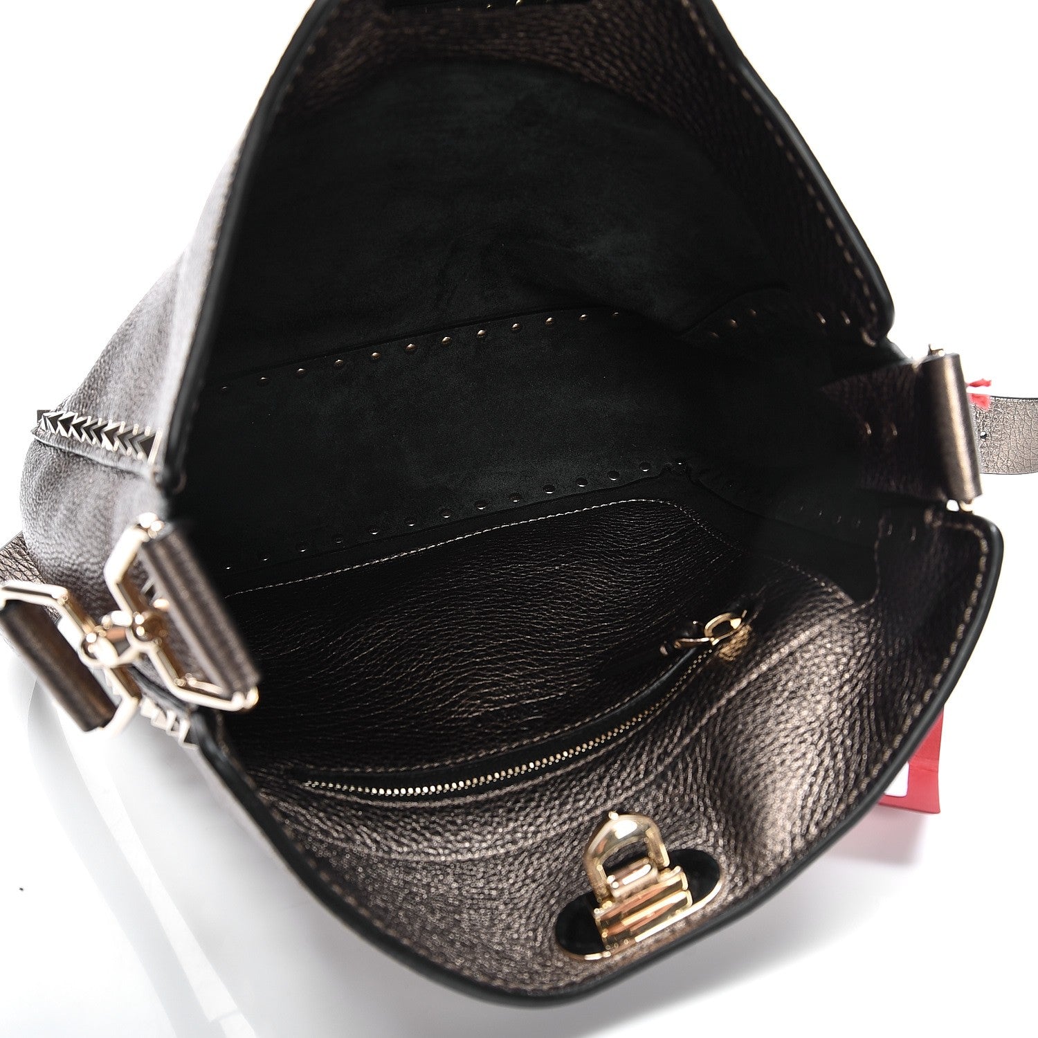 Valentino Garavani Metallic Pebbled Calfskin Small Rockstud Flip-Lock Messenger Bag Sasso 5 of 7