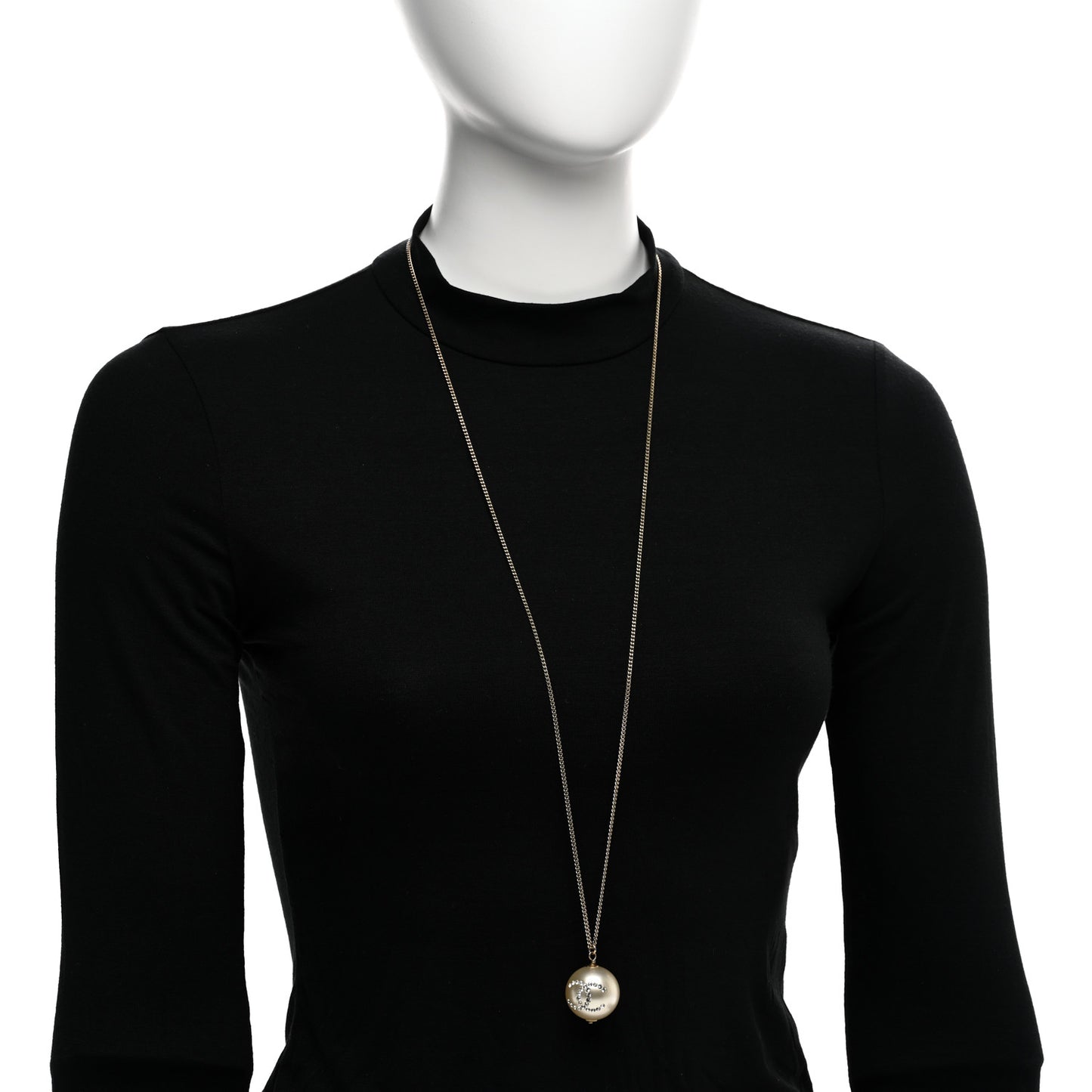 Pearl Crystal CC Pendant Necklace Gold