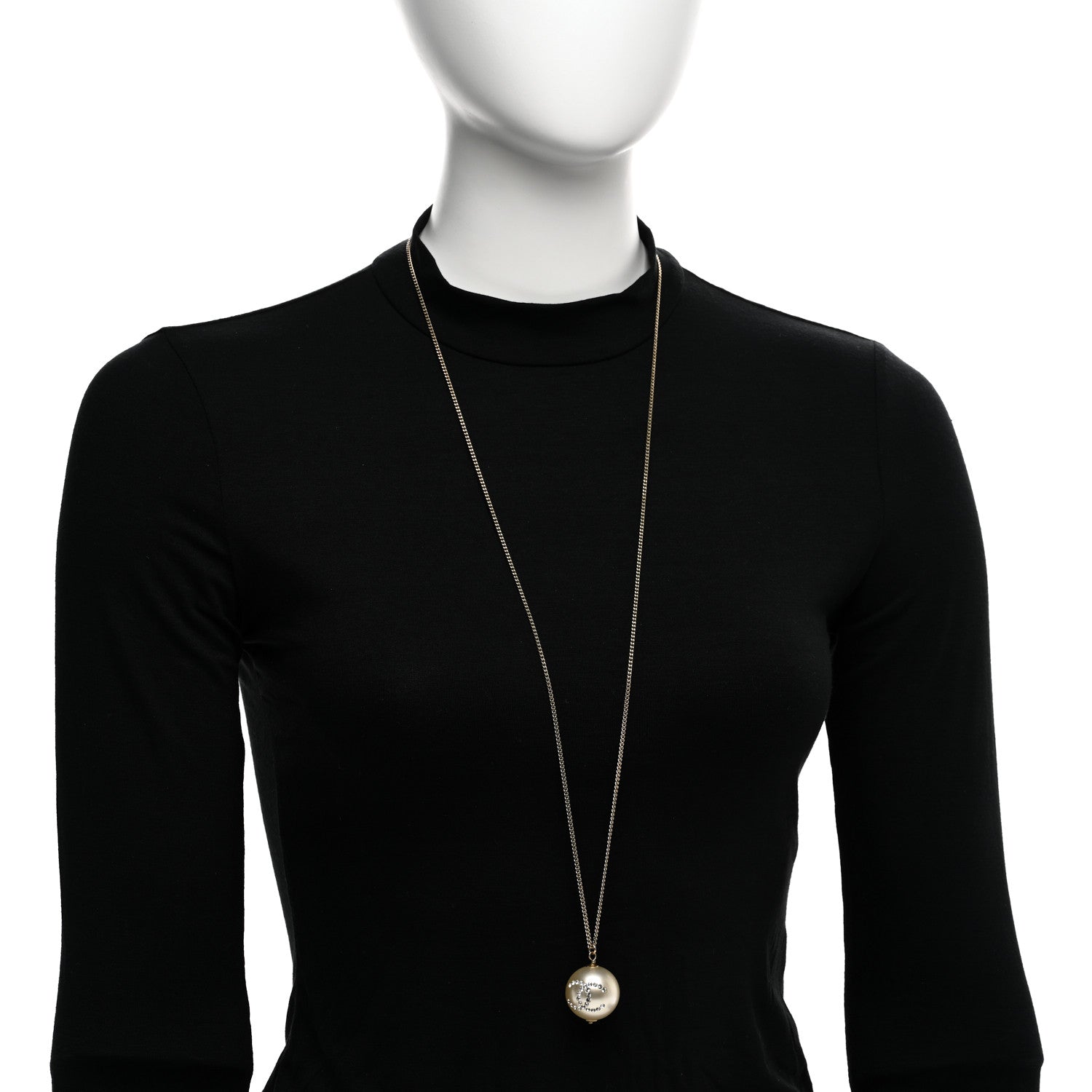 Chanel Pearl Crystal CC Pendant Necklace Gold 2 of 6