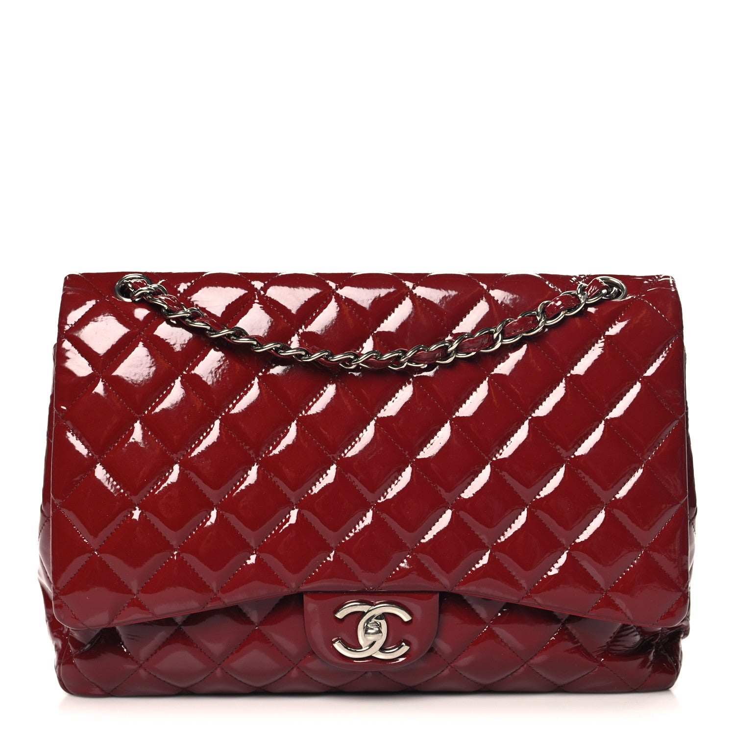 Patent Quilted Maxi Double Flap Dark Red