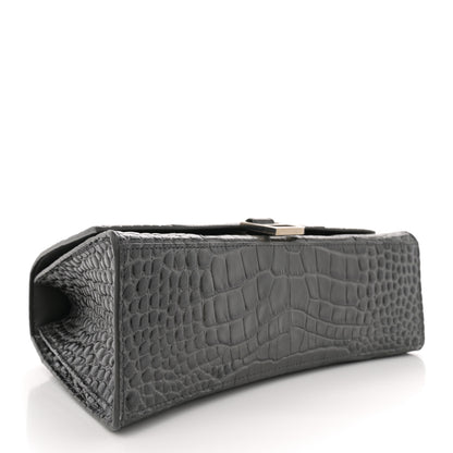 Balenciaga Shiny Calfskin Crocodile Embossed Medium Hourglass Top Handle Bag Dark Grey 4 of 10