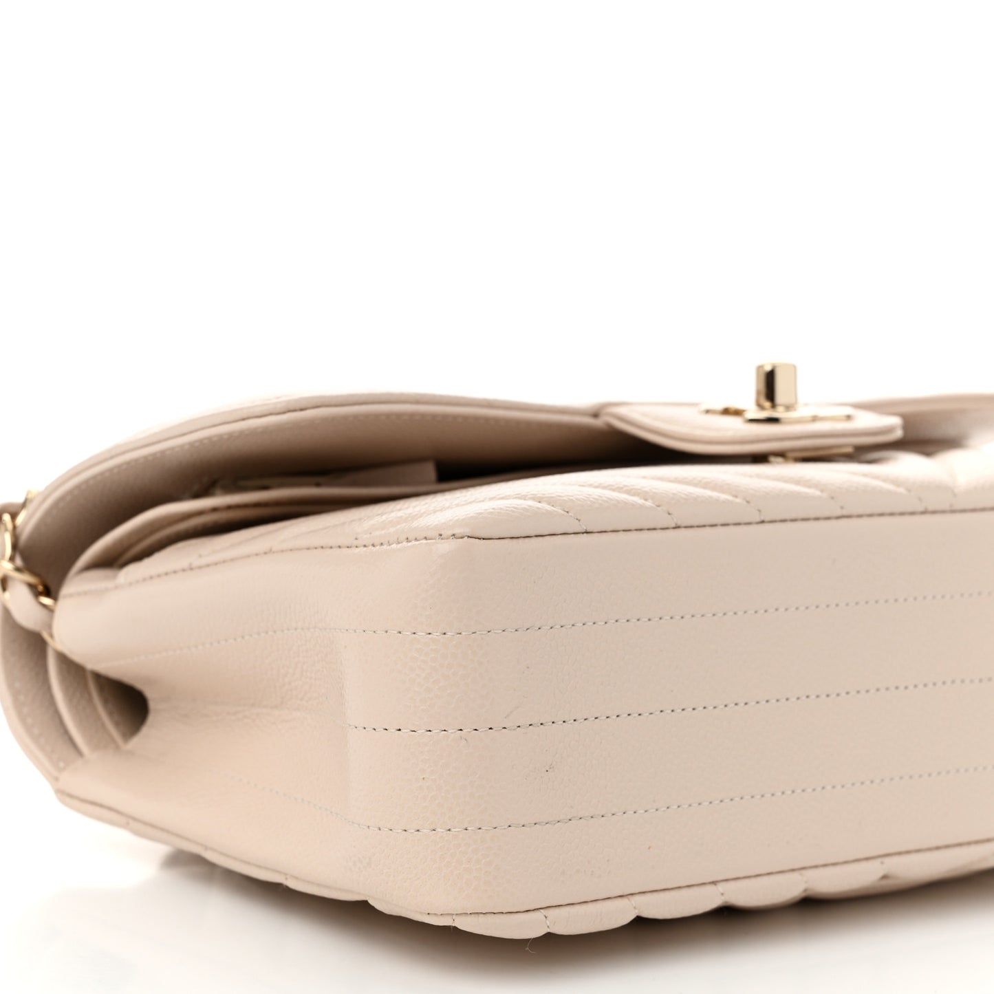 Caviar Chevron Quilted Small Double Flap Beige