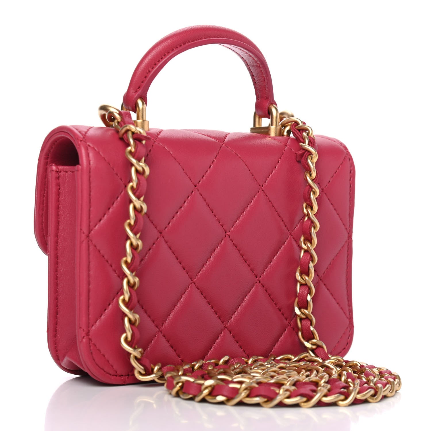 Chanel Lambskin Quilted Top Handle Flap Coin Purse With Chain Dark Pink 3 of 5