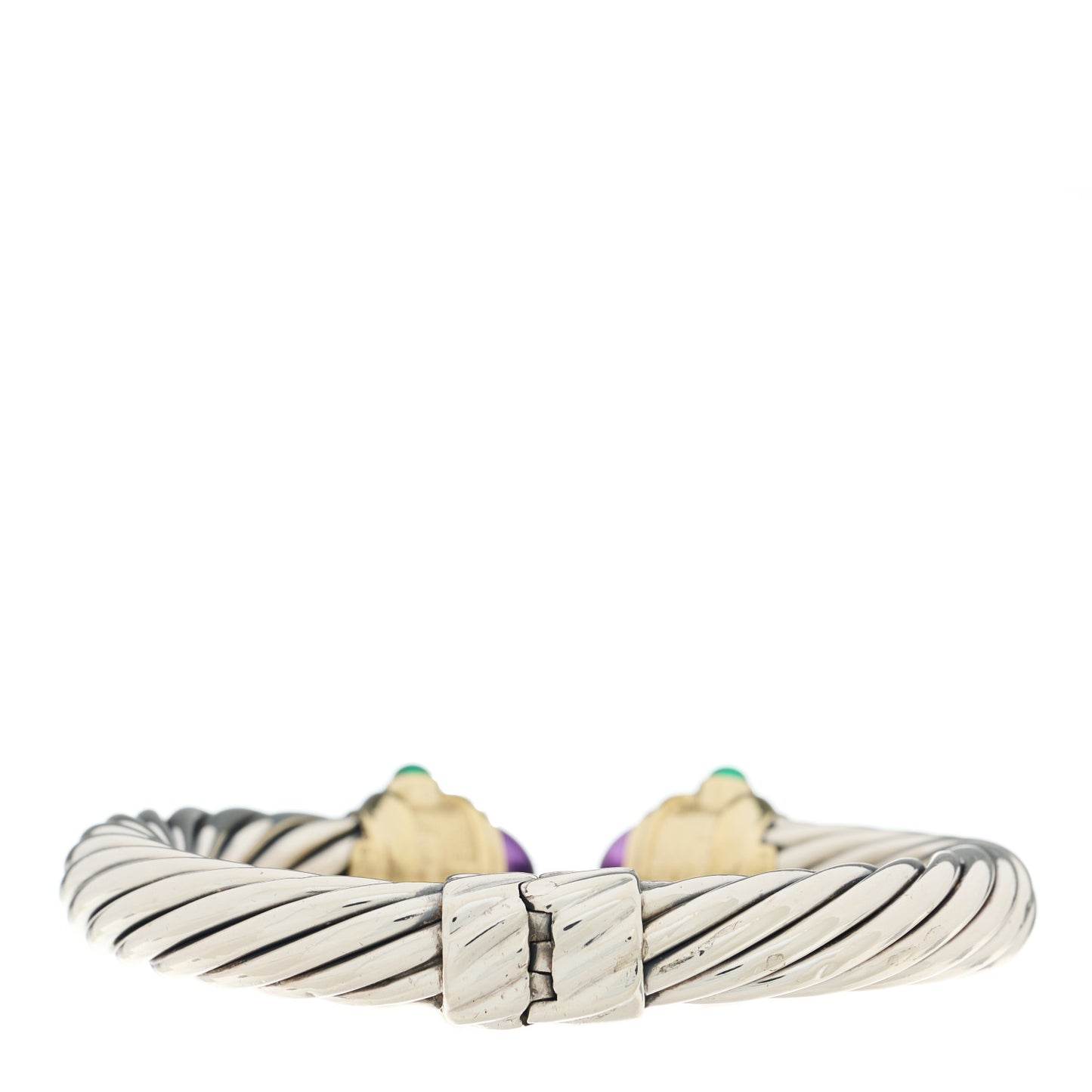 Sterling Silver 14K Yellow Gold Amethyst Garnet Green Onyx Cabochon 10mm Cable Renaissance Bracelet