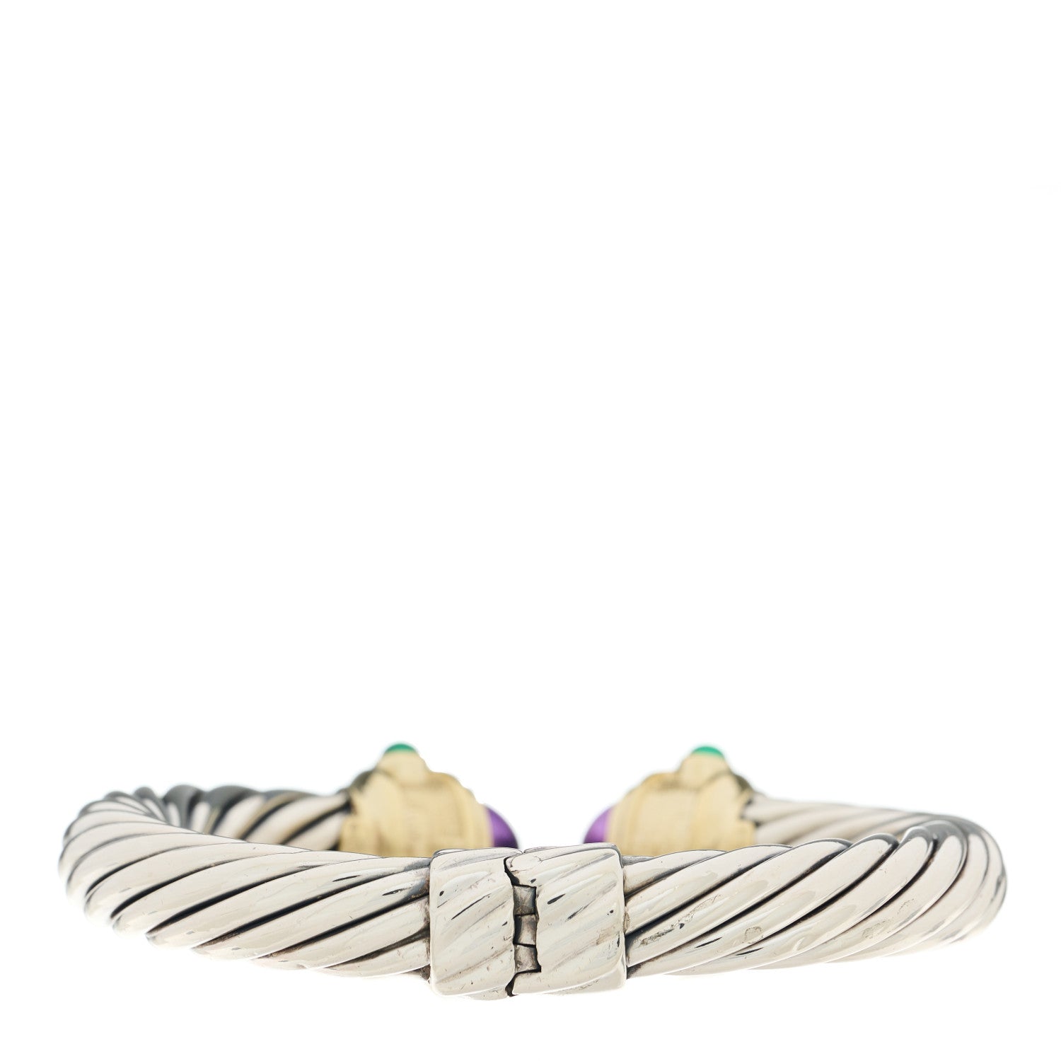 David Yurman Sterling Silver 14K Yellow Gold Amethyst Garnet Green Onyx Cabochon 10mm Cable Renaissance Bracelet 2 of 3
