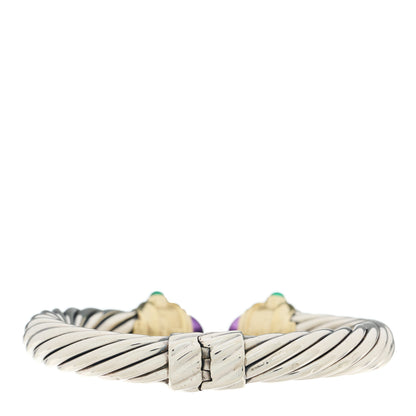 David Yurman Sterling Silver 14K Yellow Gold Amethyst Garnet Green Onyx Cabochon 10mm Cable Renaissance Bracelet 2 of 3