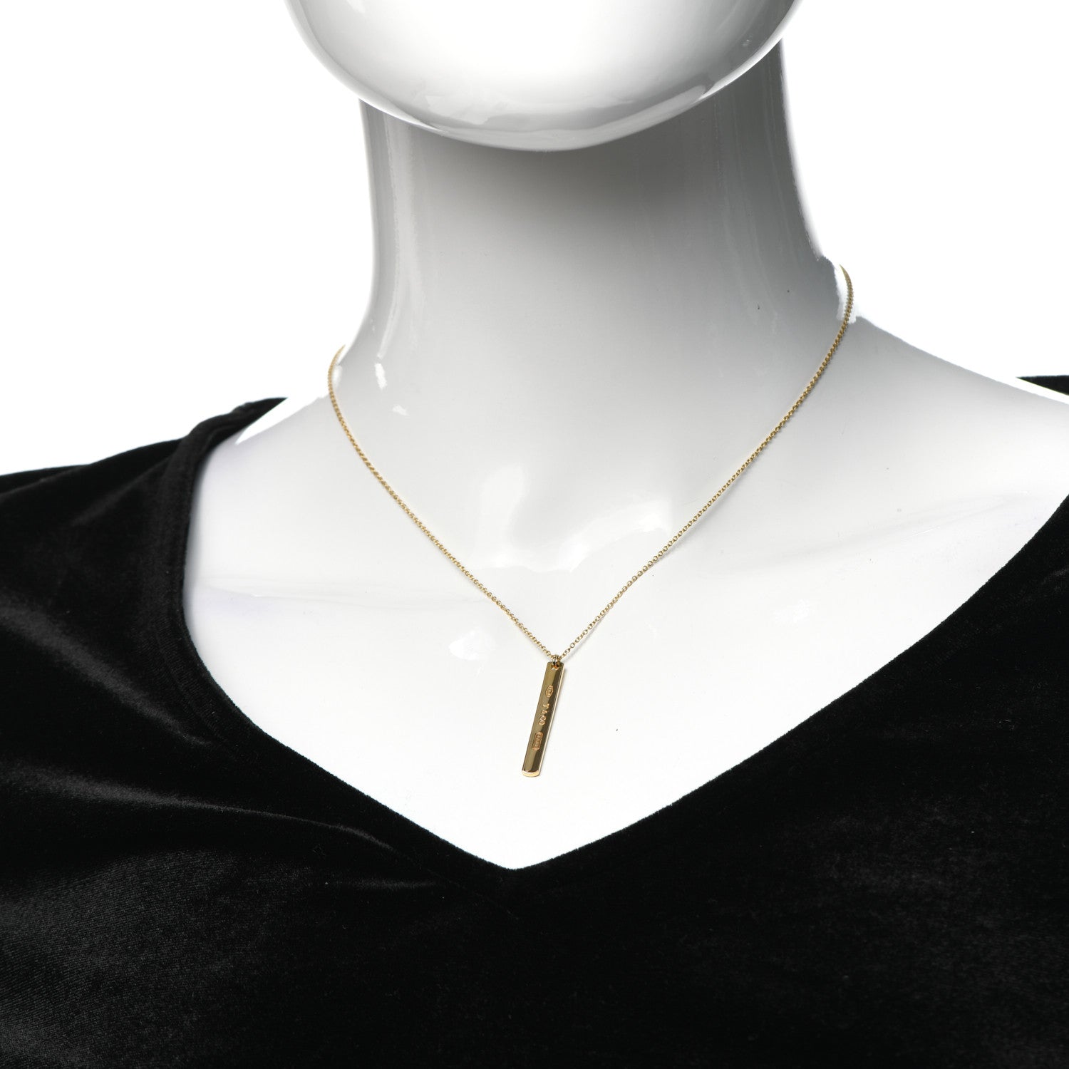 Tiffany 18K Yellow Gold 1837 Bar Pendant Necklace 2 of 6