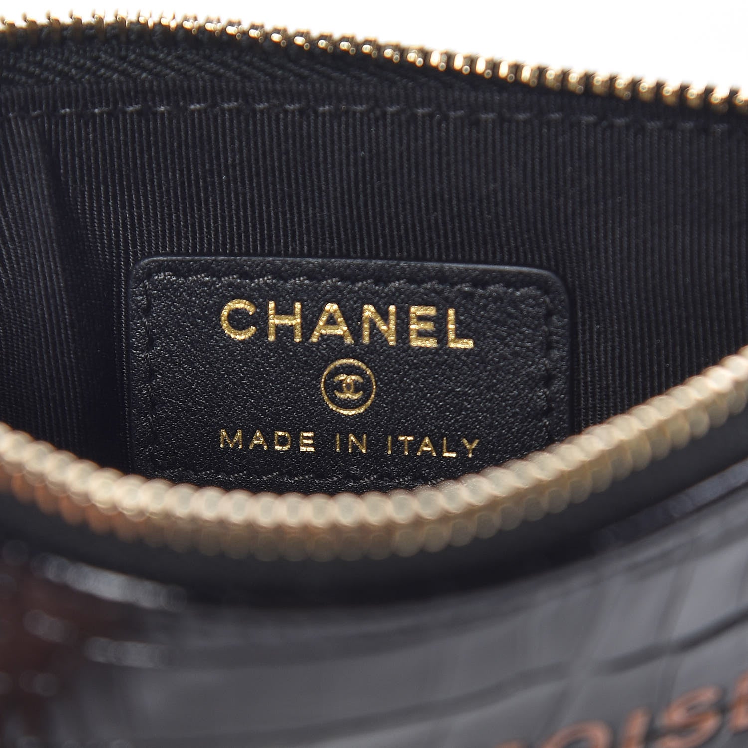 Chanel Calfskin Crocodile Embossed Cocodile Cosmetic Case Black Gold 6 of 10