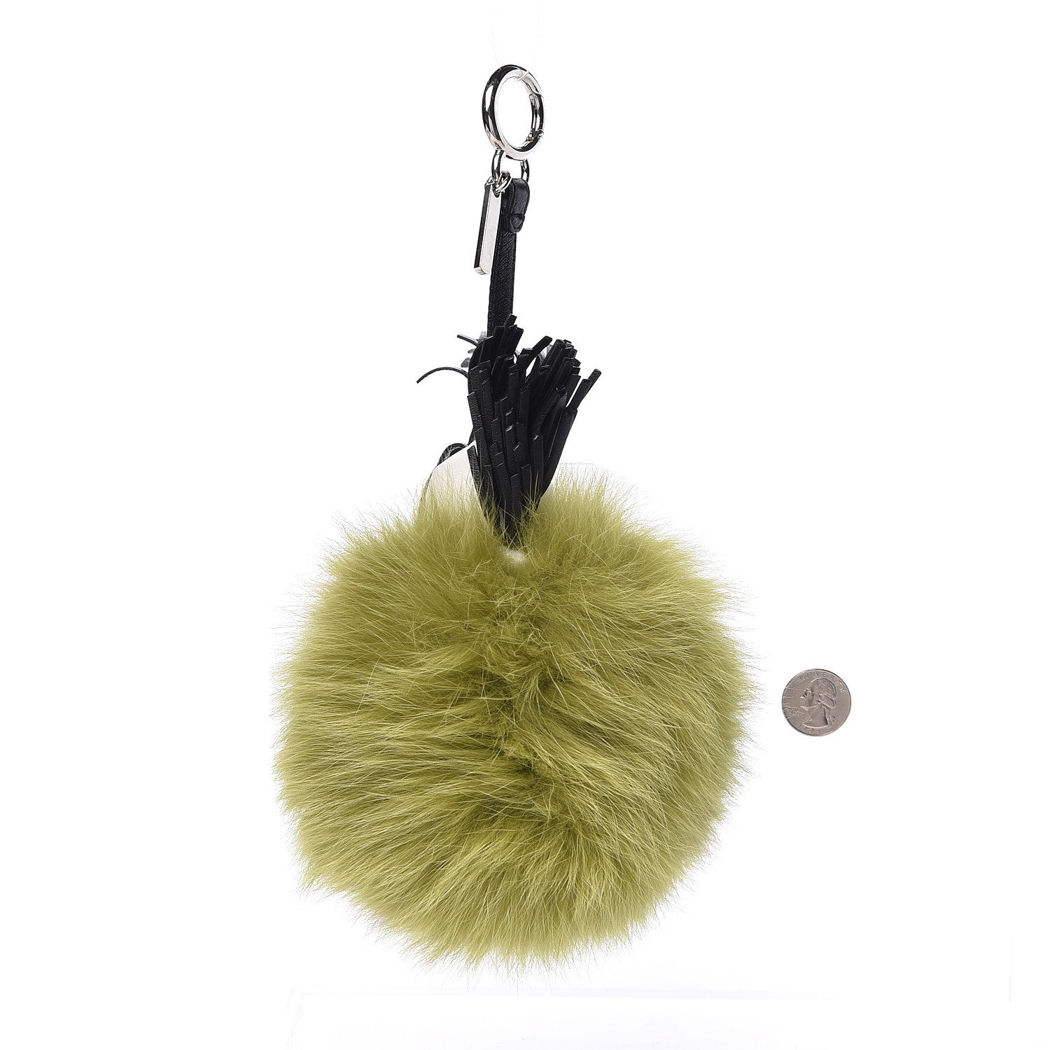 Fendi Fox Fur Shiny Nappa Super Karlito Pom Pom Bag Charm Malachite Multicolor Black 2 of 4