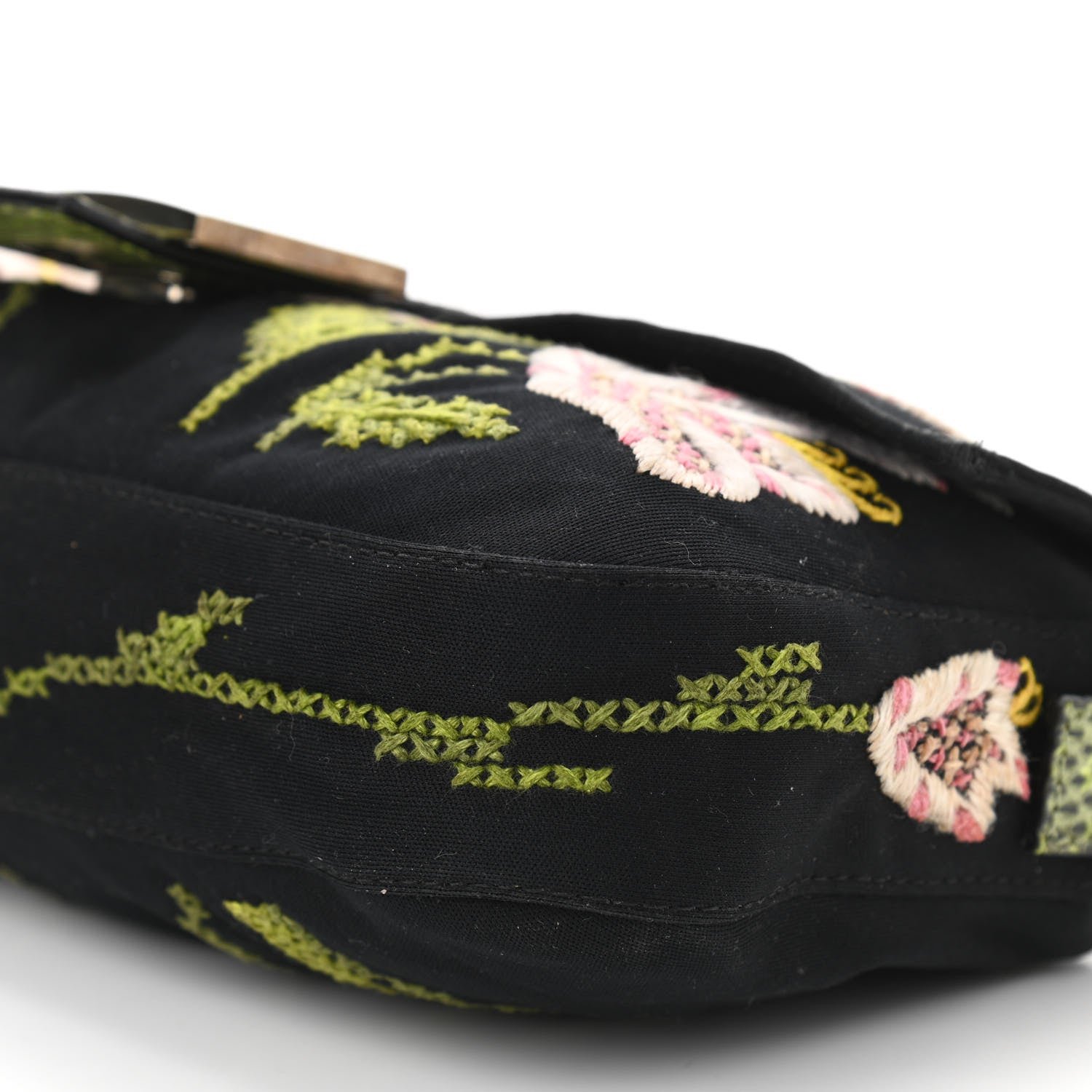 Fendi Canvas Lizard Embroidered Flower Baguette Black Multicolor 12 of 12