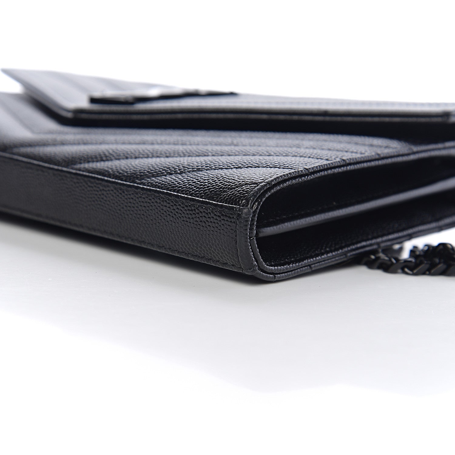 Saint Laurent Grain De Poudre Matelasse Chevron Monogram Chain Wallet Black 9 of 11