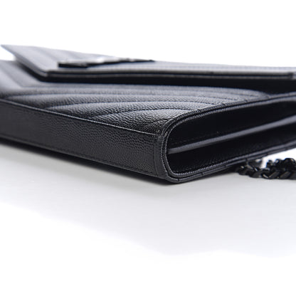 Saint Laurent Grain De Poudre Matelasse Chevron Monogram Chain Wallet Black 9 of 11