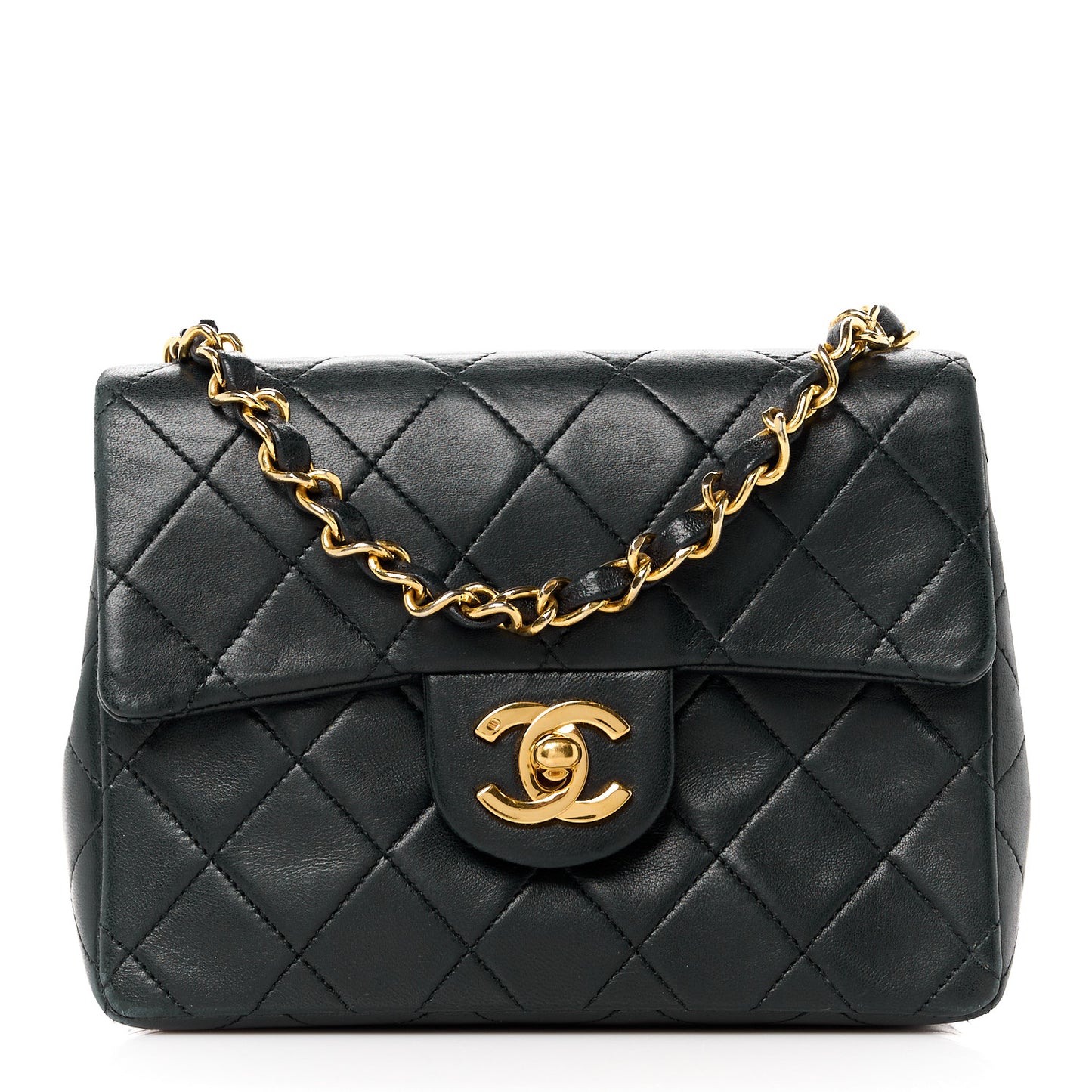 Lambskin Quilted Mini Square Flap Black