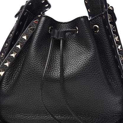 Valentino Garavani Grained Calfskin Rockstud Bucket Bag Black 9 of 9