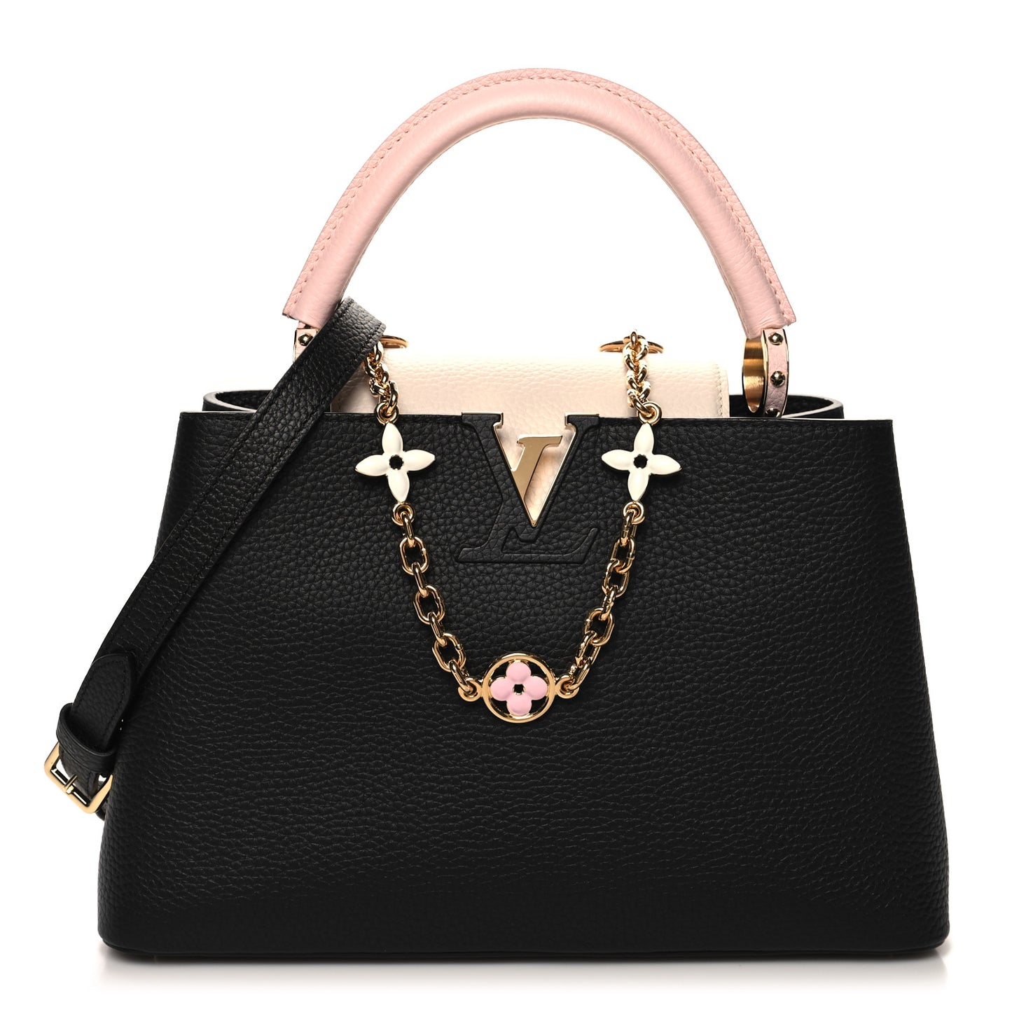 Taurillon Flower Chain Capucines MM  Black Cream Pink