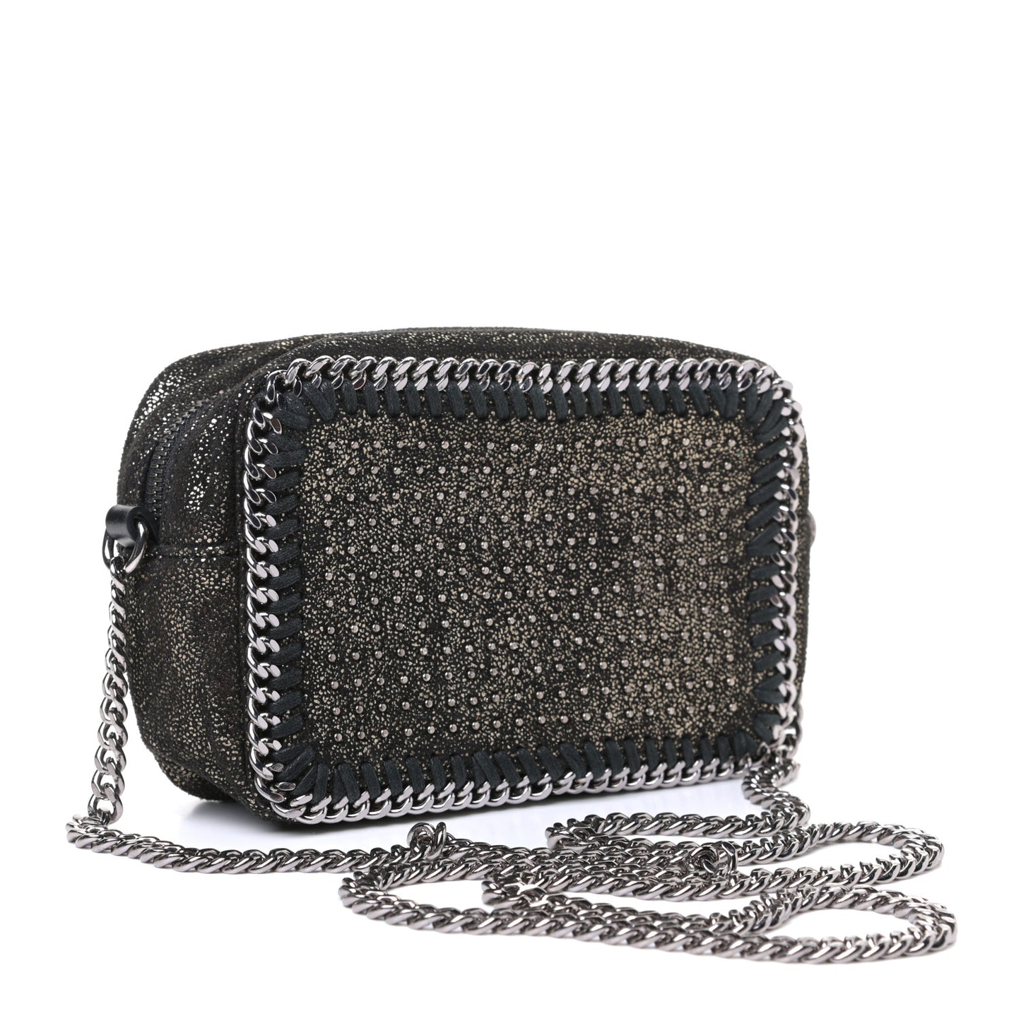 Metallic Shaggy Deer All Over Studs Falabella Crossbody Camera Bag Black
