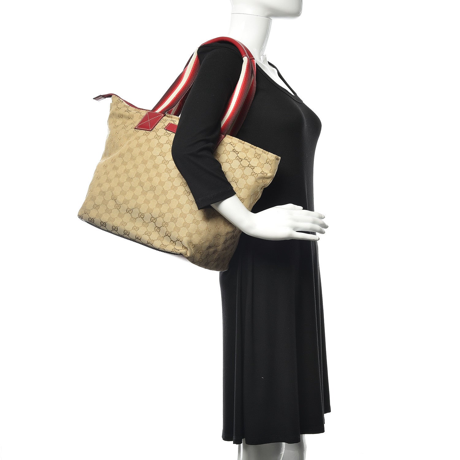 Gucci GG Monogram Large Web Handle Bucket Tote Red 2 of 14