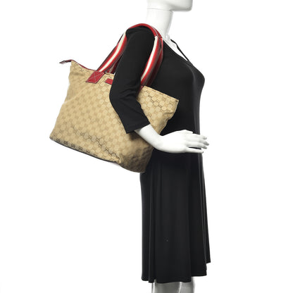 Gucci GG Monogram Large Web Handle Bucket Tote Red 2 of 14