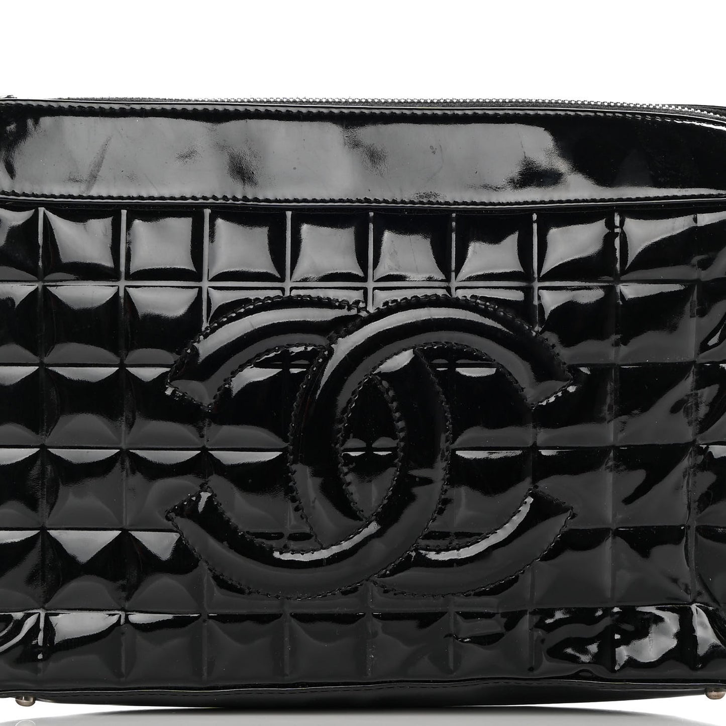 Patent Chocolate Bar Quilted CC Shoulder Bag Black