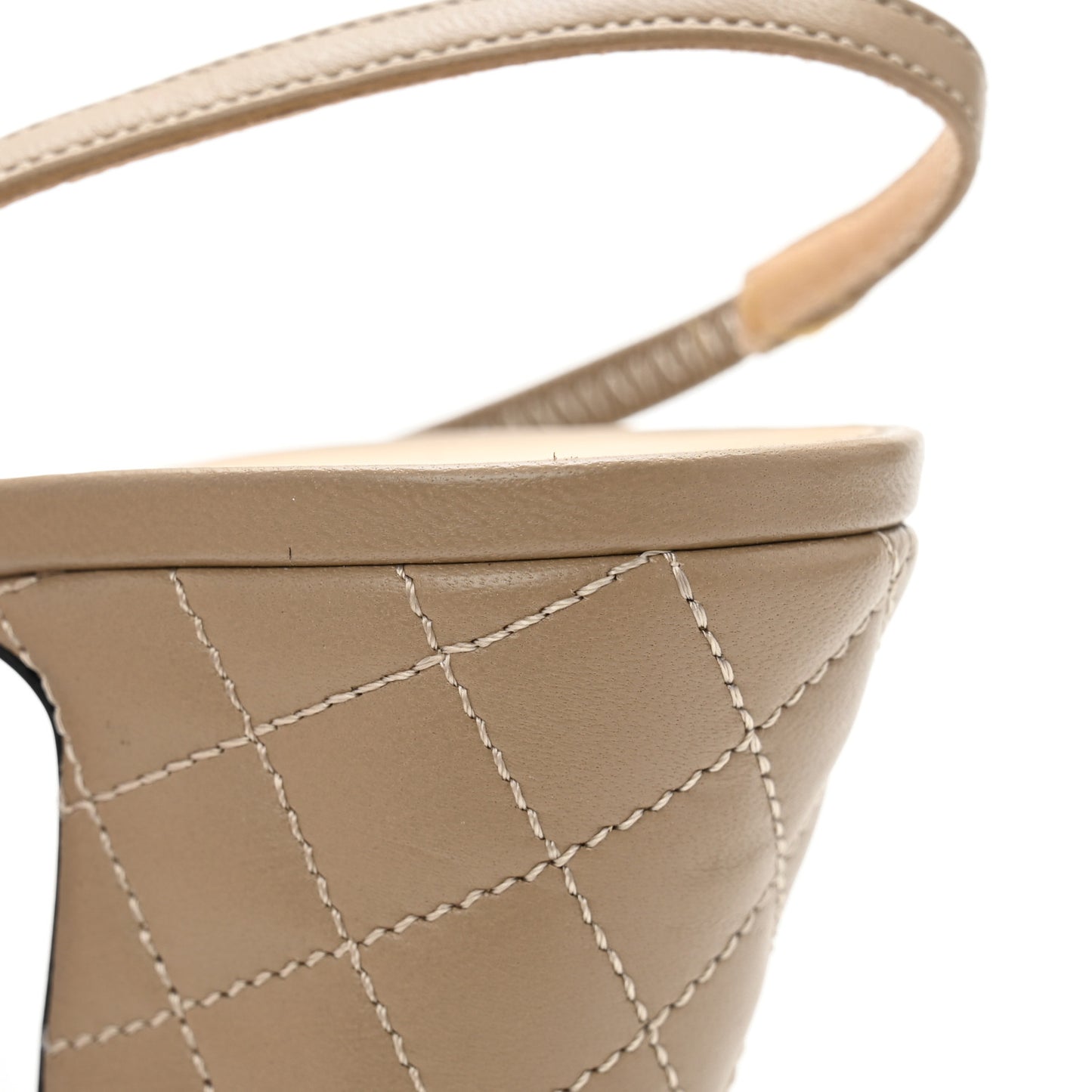 Lambskin Patent Calfskin Quilted Cap Toe CC Slingback Pumps 40 Beige Black