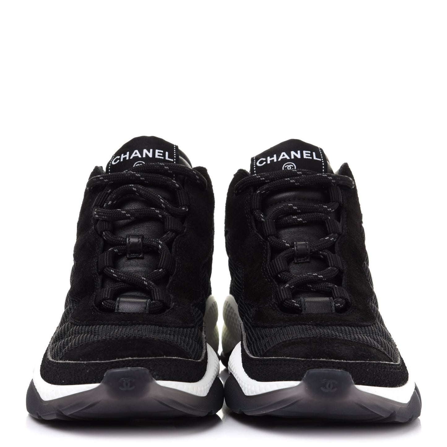 Fabric Suede Calfskin Womens CC Sneakers 38 Black White