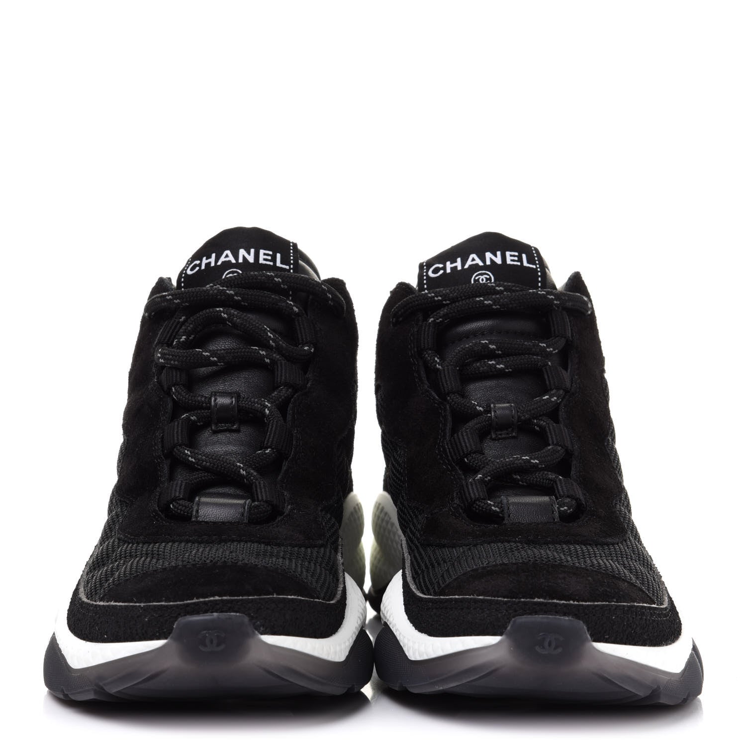 Chanel Fabric Suede Calfskin Womens CC Sneakers 38 Black White 2 of 10