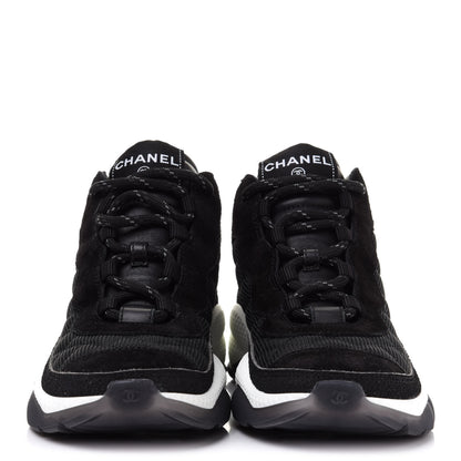 Chanel Fabric Suede Calfskin Womens CC Sneakers 38 Black White 2 of 10
