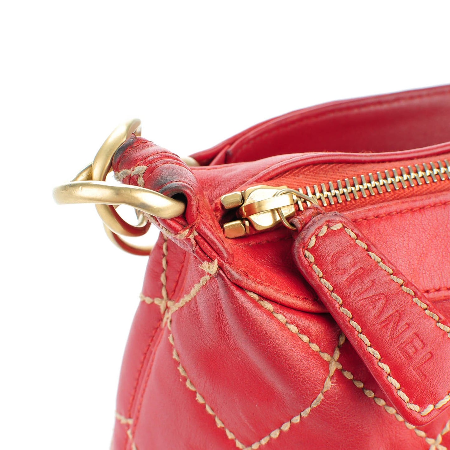 Calfskin Quilted Surpique Hobo Red