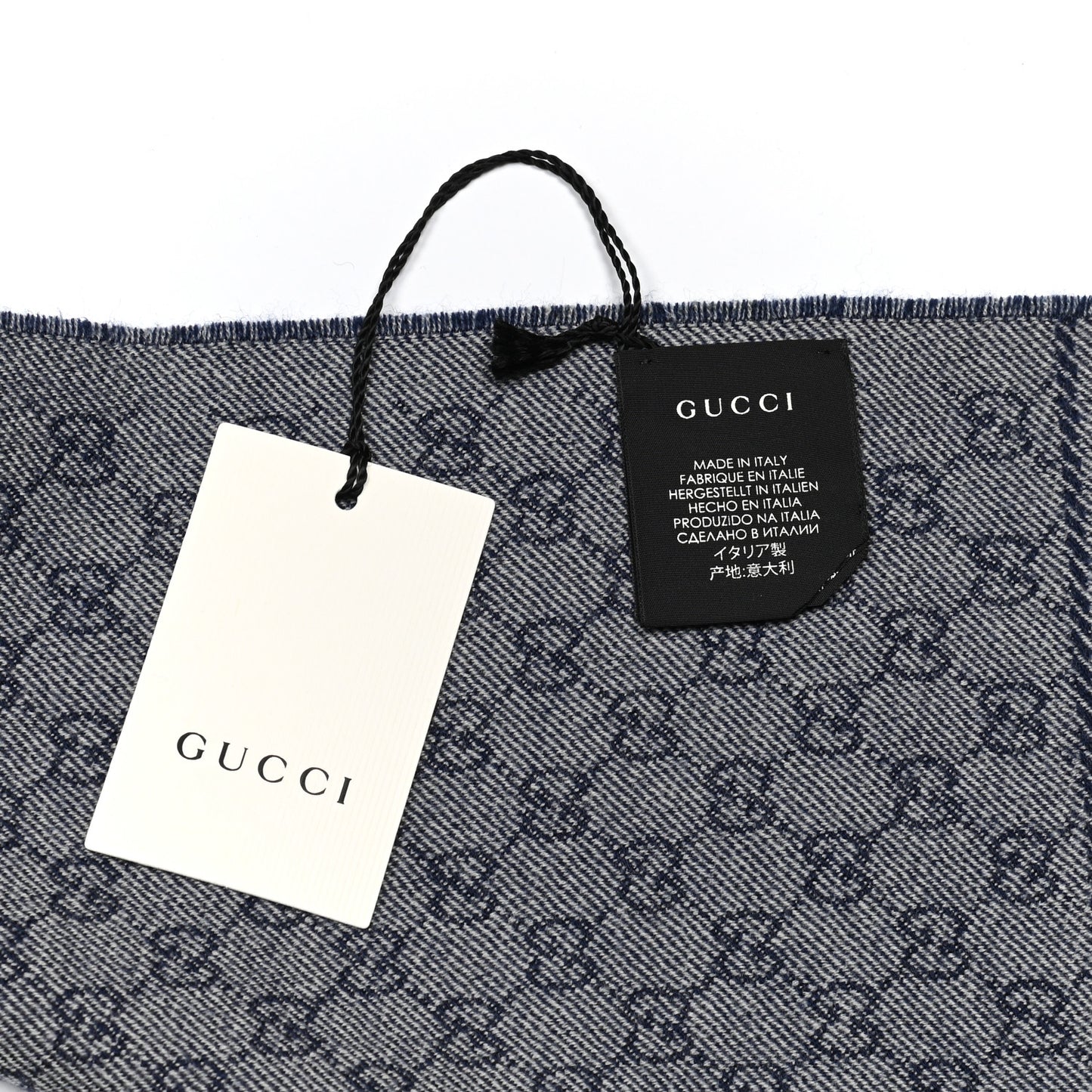 Wool Jacquard GG Monogram Miniorophin Scarf Midnight Blue Sky Blue