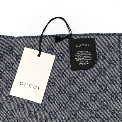 Gucci Wool Jacquard GG Monogram Miniorophin Scarf Midnight Blue Sky Blue 4 of 5