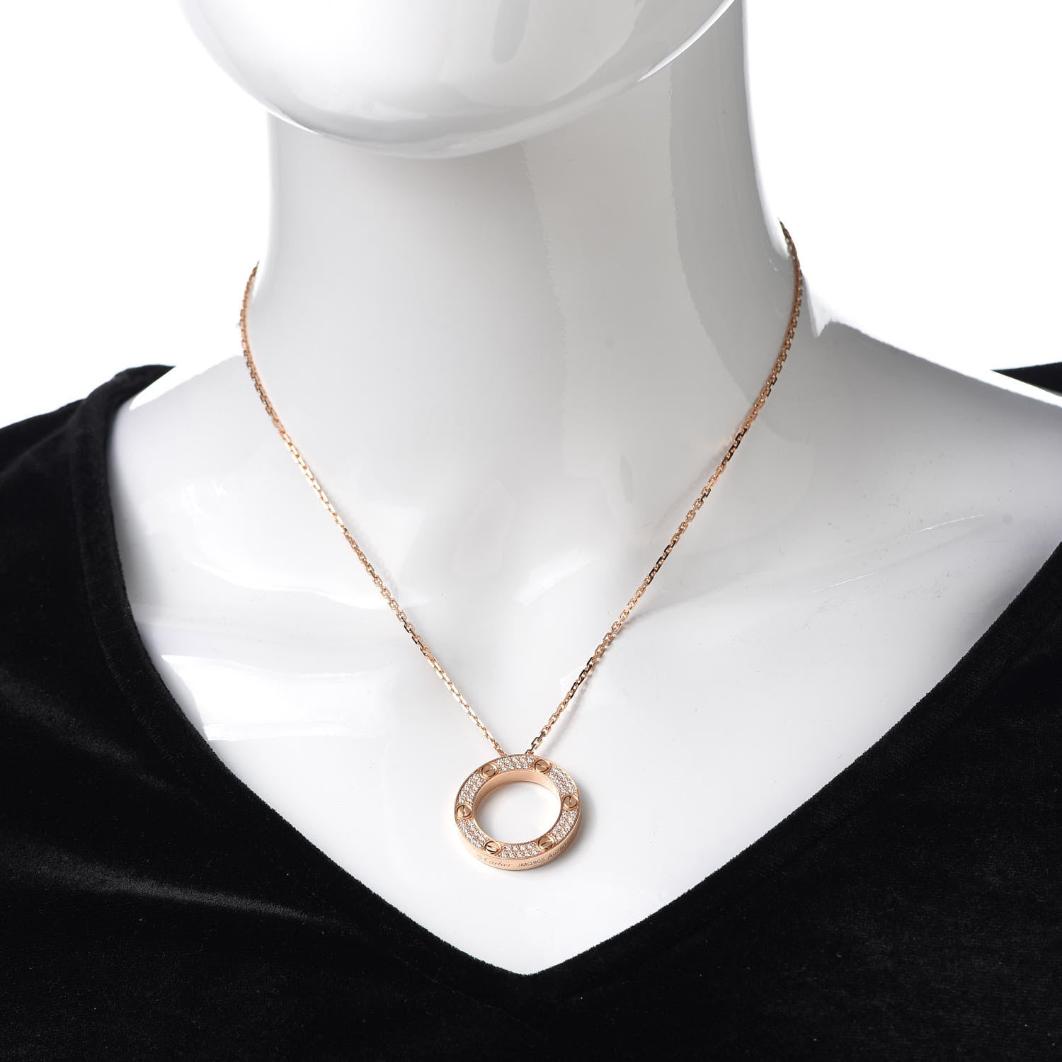Cartier 18K Pink Gold Diamond LOVE Paved Necklace 2 of 8
