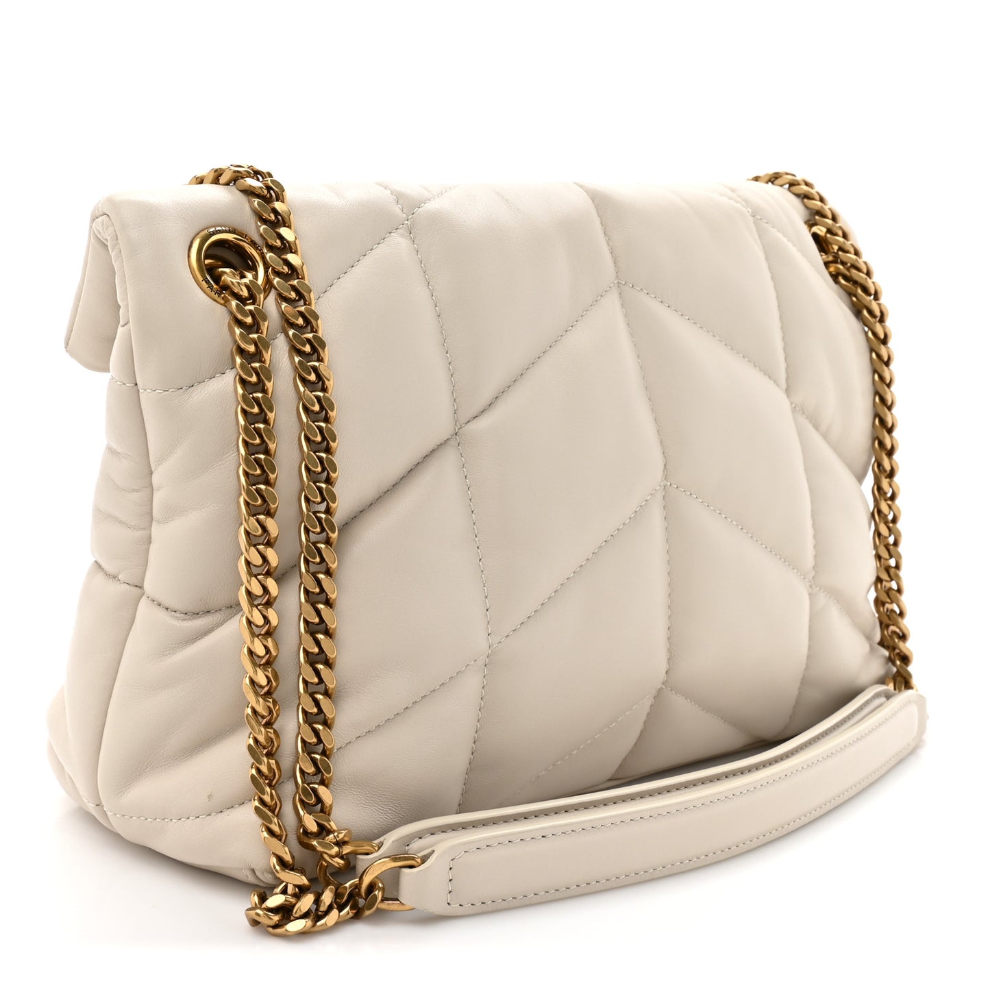 Lambskin Quilted Small Loulou Puffer Monogram Chain Satchel Crema Soft
