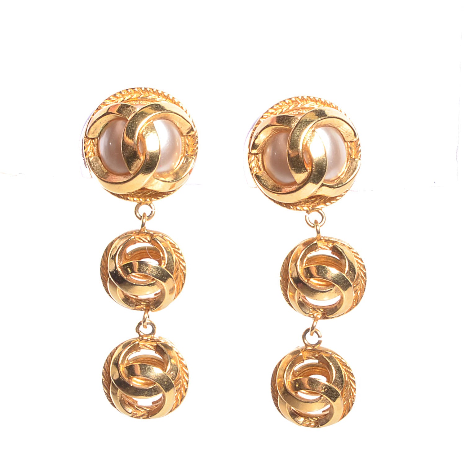 Chanel Pearl CC Drop Clip On Earrings Gold 1 of 4