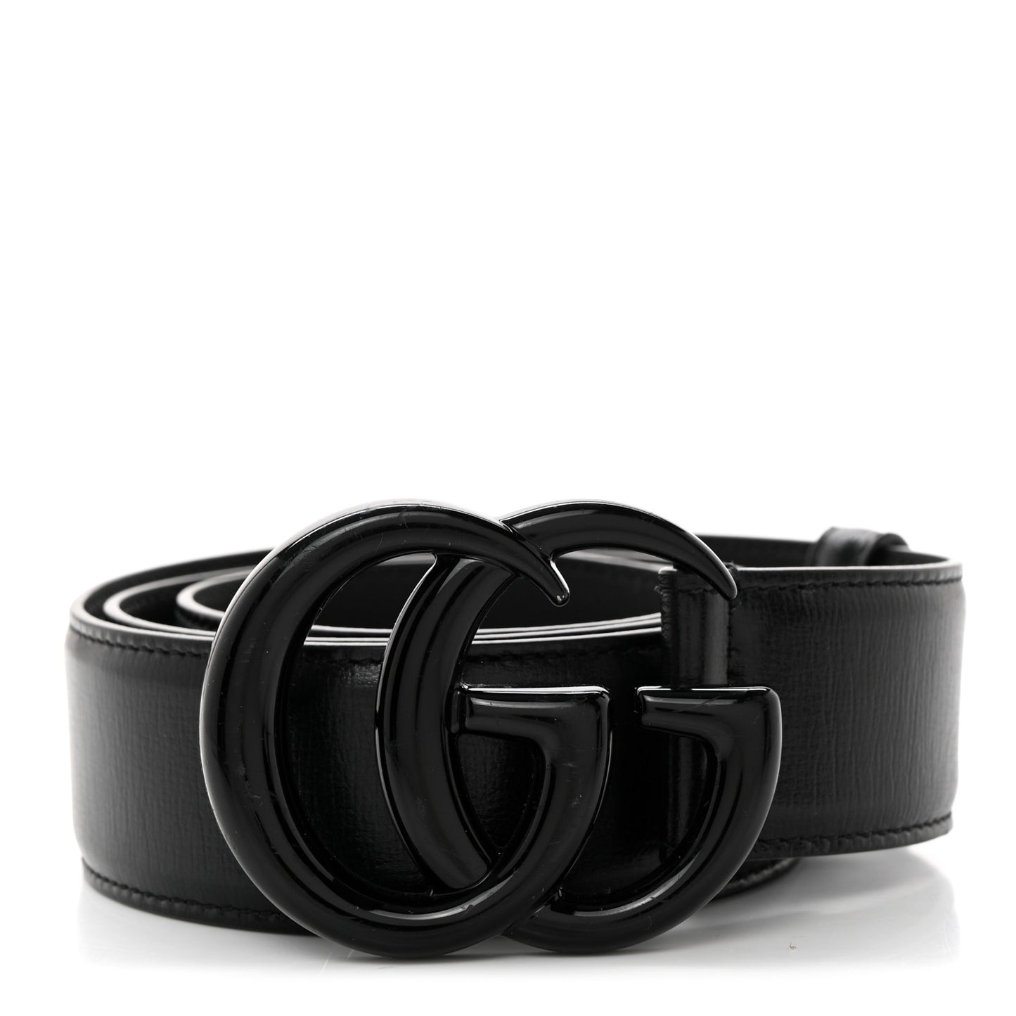 Azalea Calfskin Enamel Monochrome Double G 40mm Belt 90 36 Black